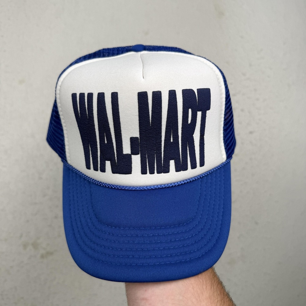 Vintage Wal-Mart Hat Cap Snap Back One Size Blue Mesh Trucker Retro Mens USA